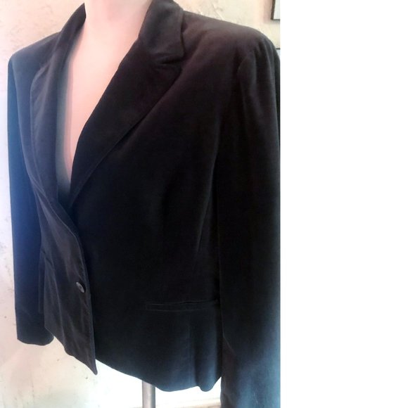 AK Anne Klein Gray Stretch Velvet Blazer Size 16 - Picture 5 of 7